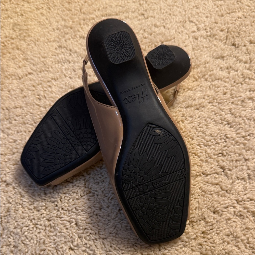 Anne Klein iflex Tan Peep-Toe Slingback Heels with gold accents - Picture 7 of 8